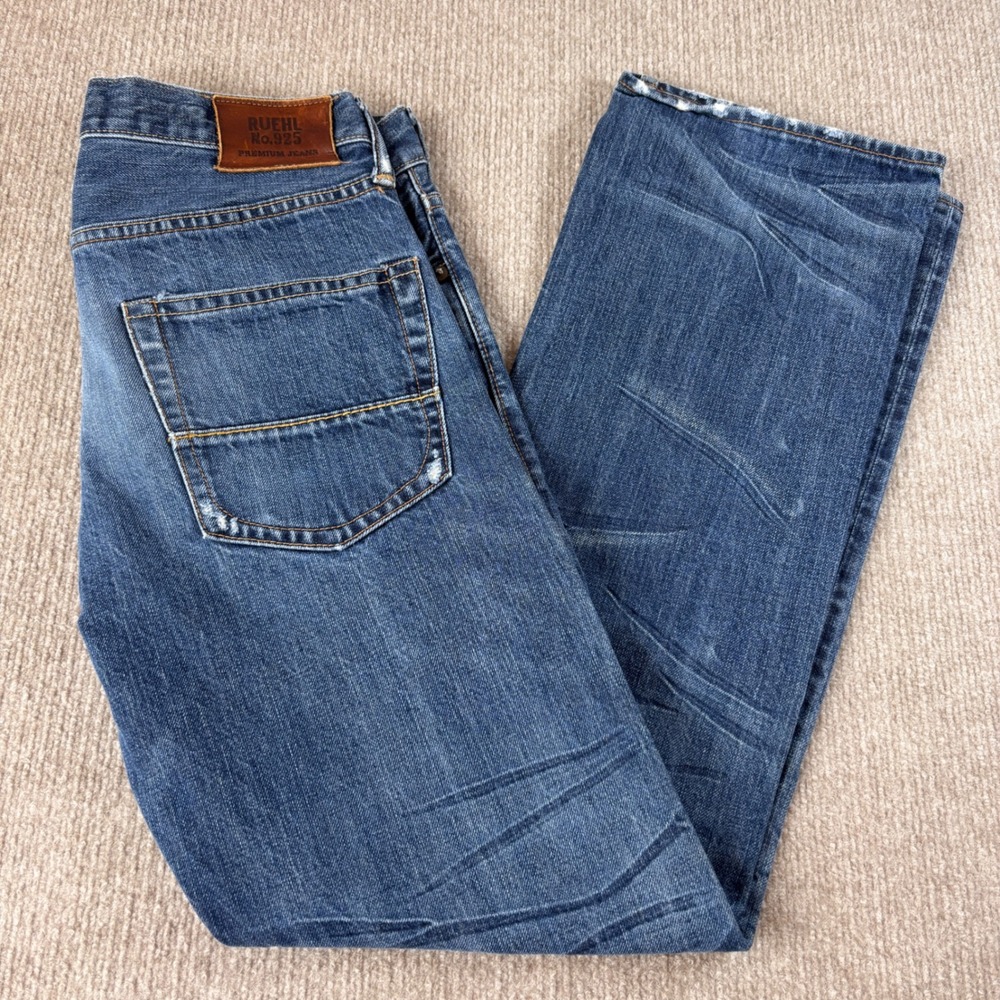 Y2K Ruehl No. 925 Bowery Classic Straight Selvedge Distressed Jeans Men Sz 28x30